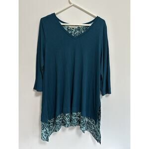 Soft Surrounding Tunic Ribbed Long Sleeve Teal‎ Womens Size Large Print Trim